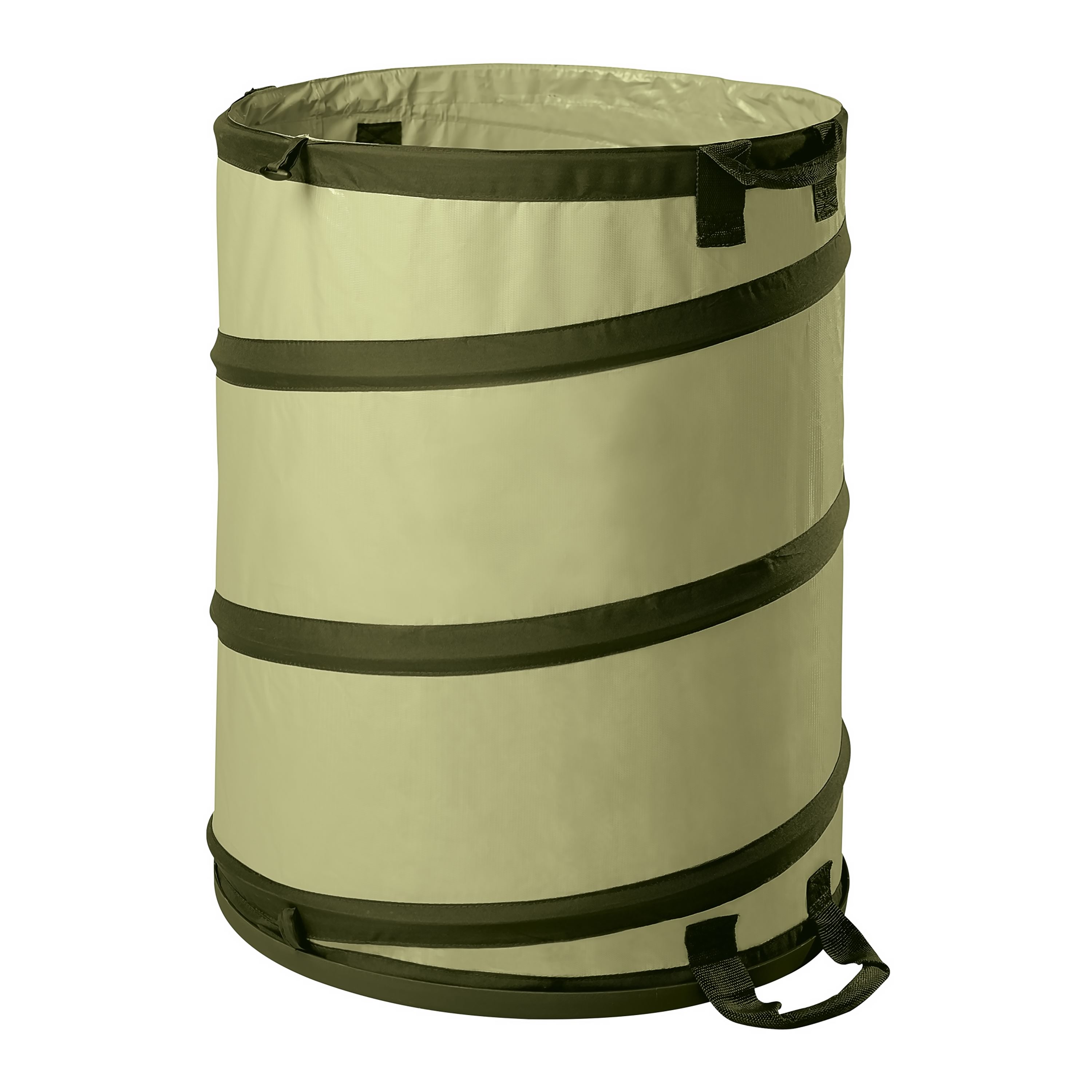 Fiskars 30 Gallon HardShell Bottom Kangaroo Garden Bag, shown open with carrying handles